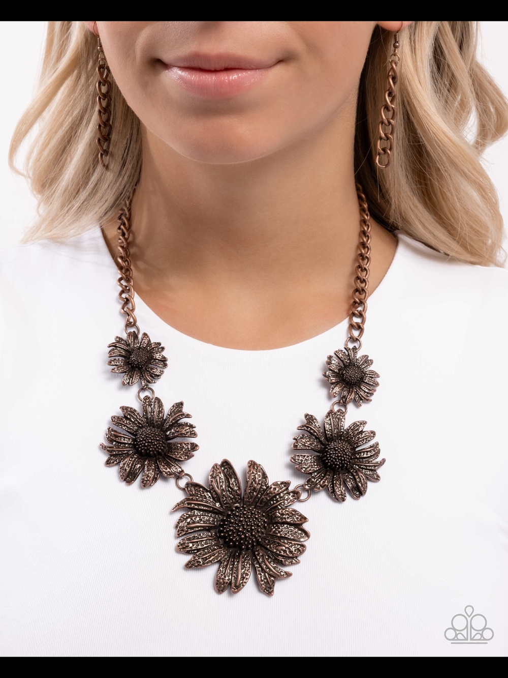 Floral Statement Necklace and Earrings Set - Copper Daisy Design